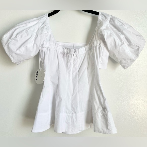 NWT STAUD palermo corset top in white | square neck puff sleeves | size XS - Picture 7 of 12